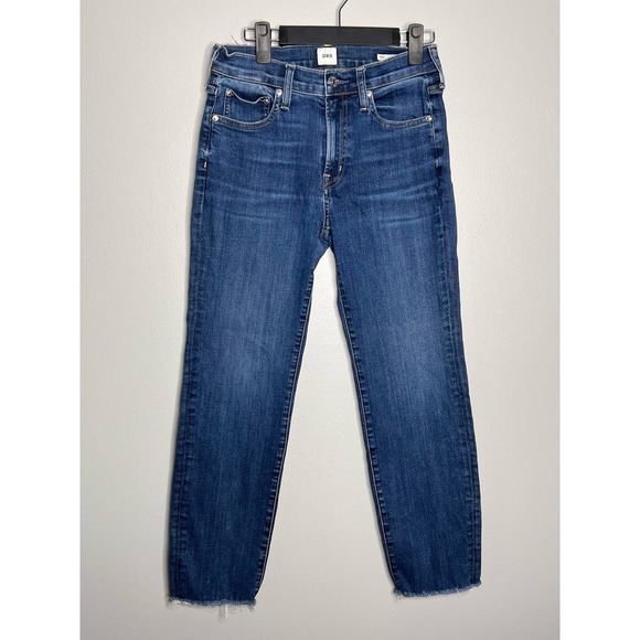 Edwin Bree Slim Fit Cut Raw Hem Straight Leg Crop Jeans in Deja Blue Women's 26 - Picture 3 of 10